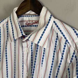 ROBERT GRAHAM Mens White Button Up Aztec Long Sleeve Shirt Size 16.5 Silk Blend